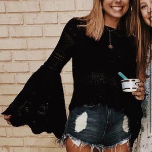 Free People Black Bell Sleeve Top